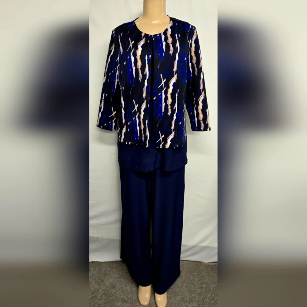 Attitudes By Renee M Slinky Stretch Knit 3 Pc Matchin Suit Pants Top Jacket Set